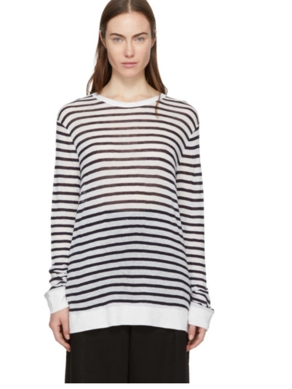 T by Alexander Wang white & black Striped Crewneck Sweater